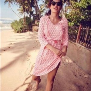 Boden Linen Blend Coral Medallion Knit Dress